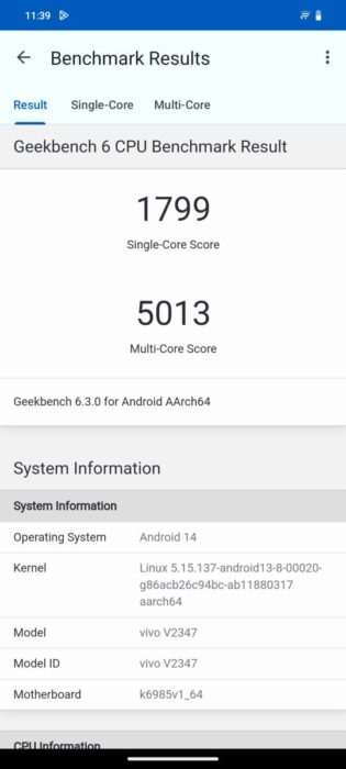 Geekbench score