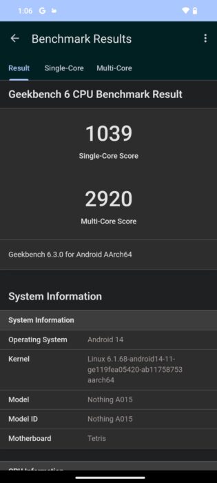 Geekbench result 