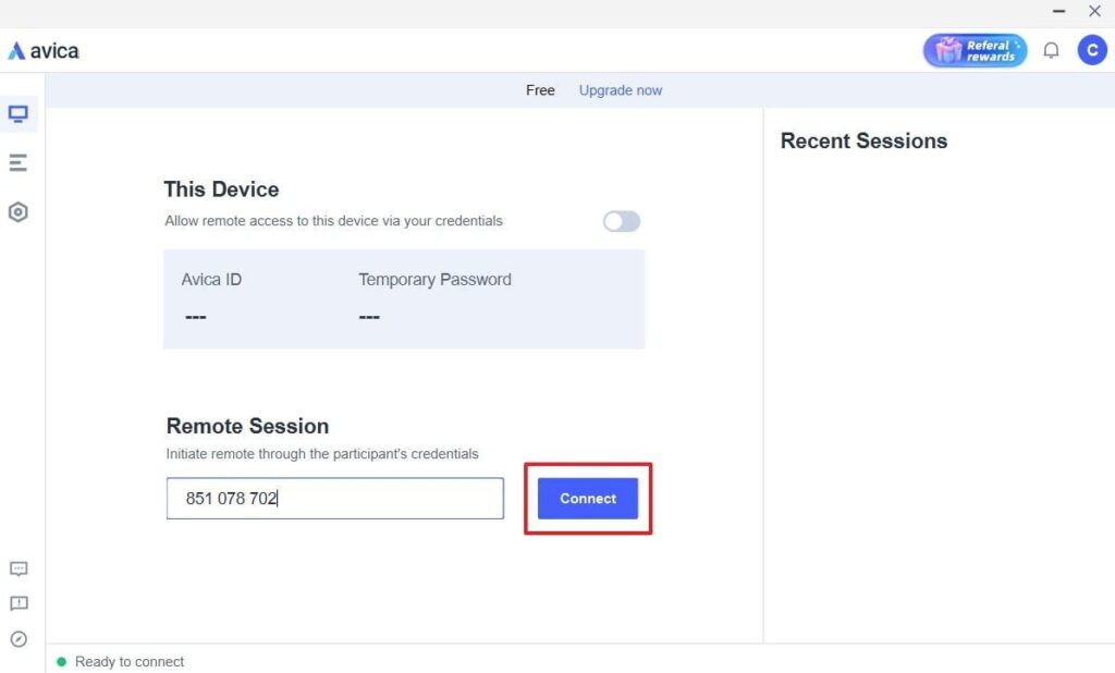 connect remote session in avica