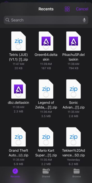 Screenshot of the files app