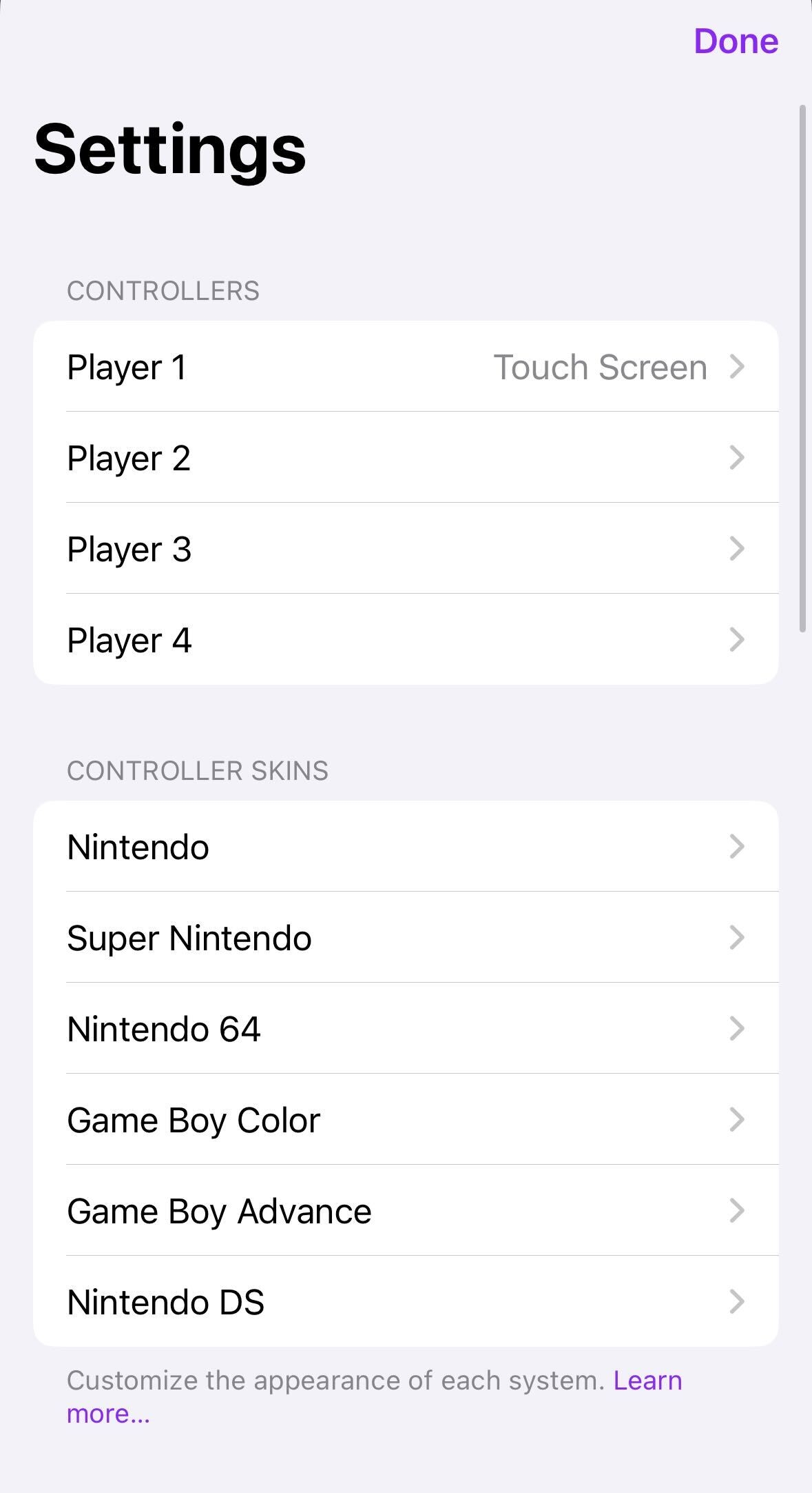 Screenshot of the Settings section in Delta