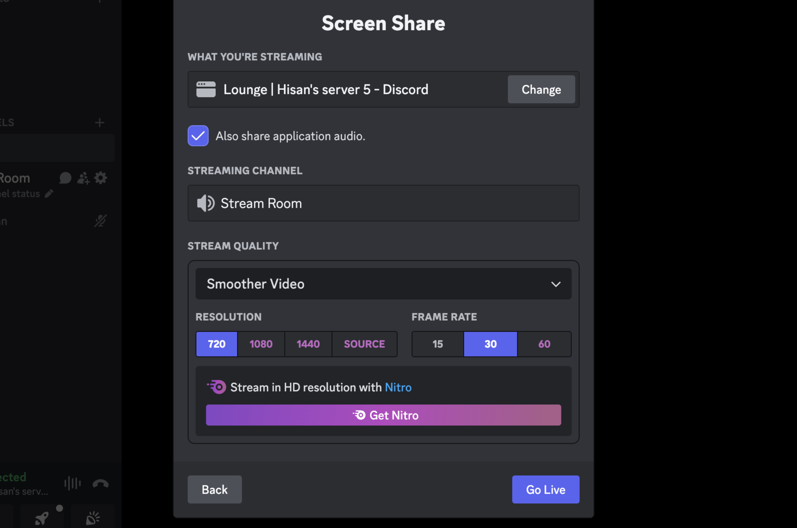 Screenshot of the Go Live button to stream Netflix on Discord 