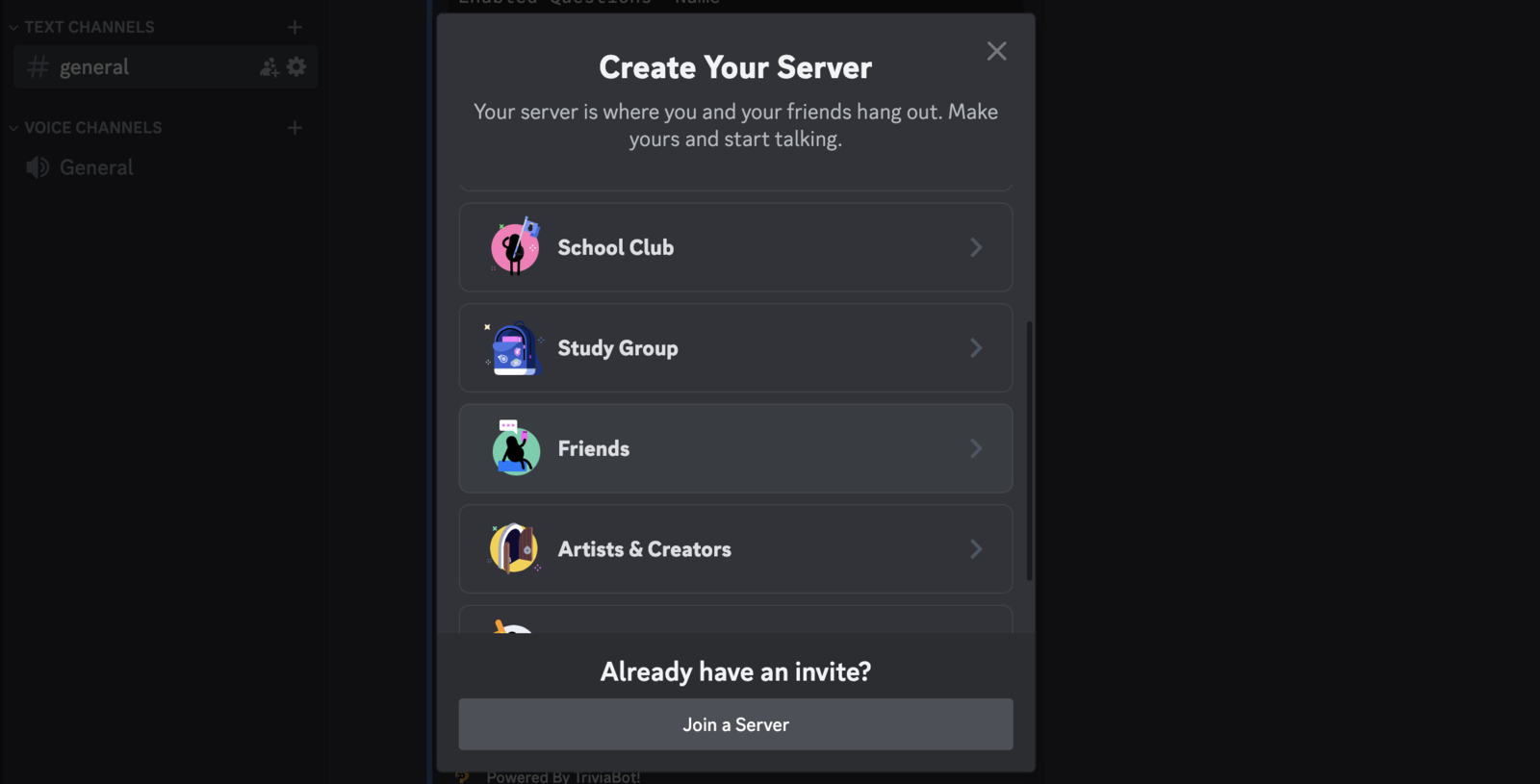 Image of the Friends option when making Discord server to stream Netflix