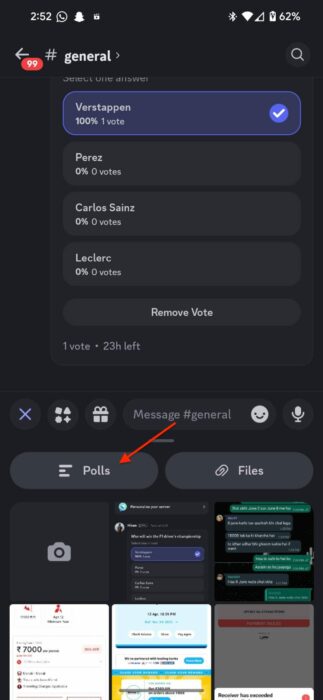 Screenshot of the create a poll section on Discord app