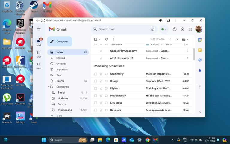 Screenshot of the Gmail app on Windows