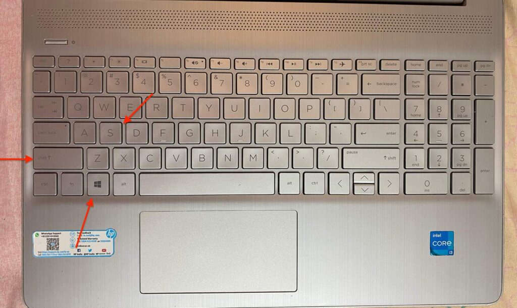 Image of the Windows+Shift+S keyboard shortcut to screenshot on HP Laptops