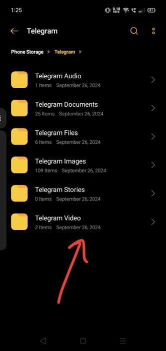 image to look for a folder named “Telegram Video.”