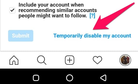 temporarily disable your Instagram account