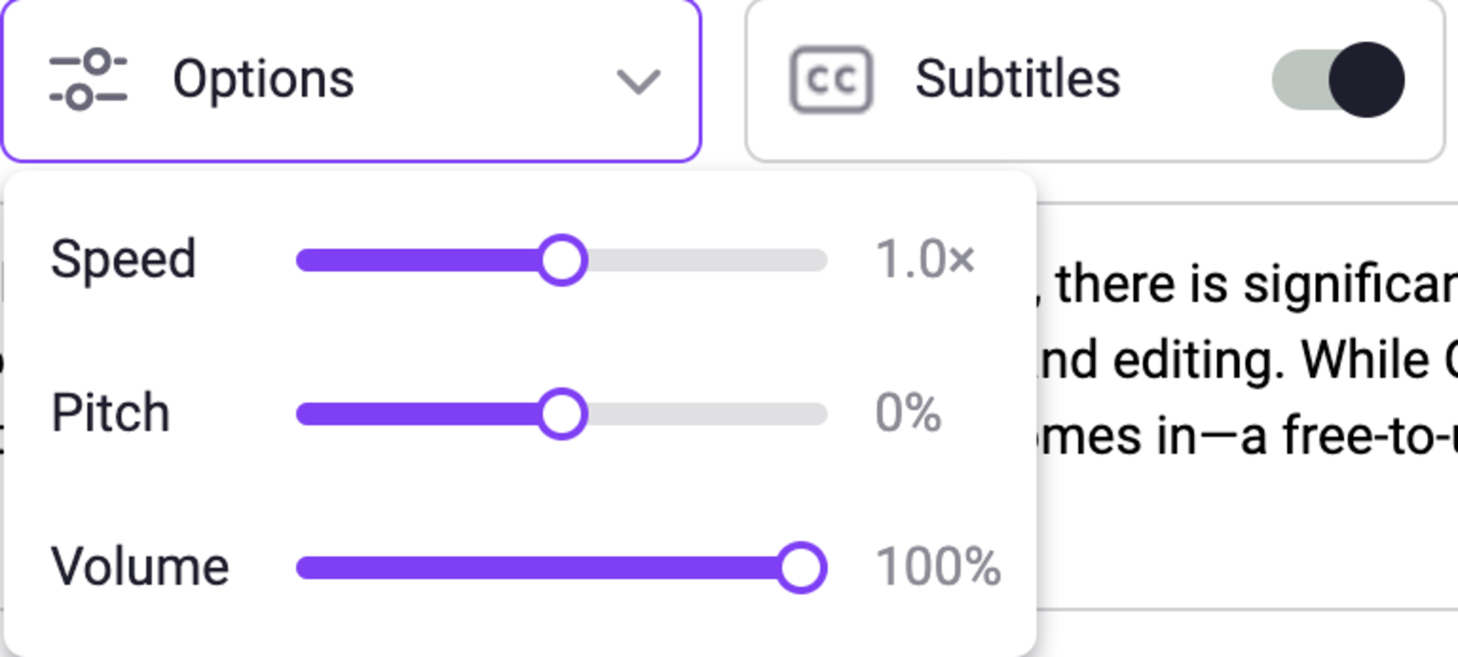 Screenshot of the voice settings menu