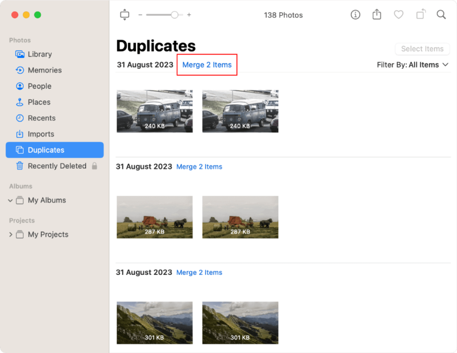 duplicate options in photos app