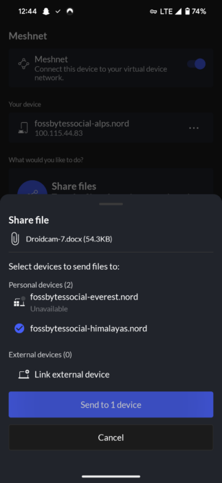 Screenshot of sharing files with NordVPN 3